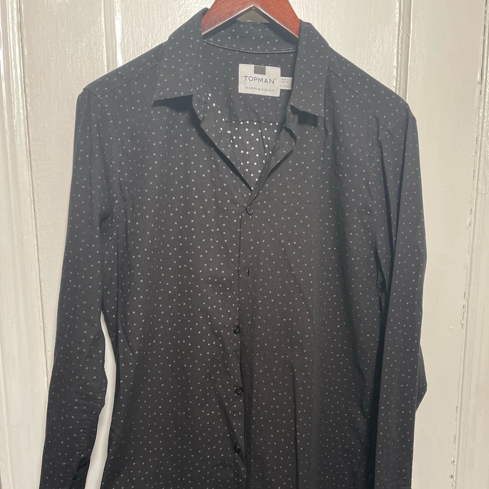 TOPMAN, black dress shirt with stars inside and out